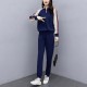 Full Sleeve Striped Zippered Sports Two Piece Women Tracksuit - Blue |image