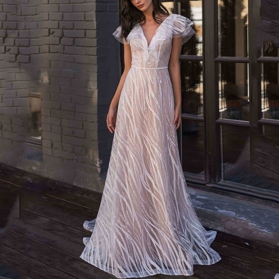 Elegant Commuter Willow Leaf V-Neck Evening Dress - White |image