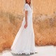 Cross-Border Floral Lace Short Sleeved Long Skirt Dress - White |image