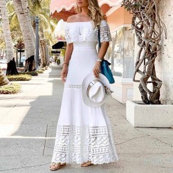 Cross-Border Independent Splicing Lace Dress- White