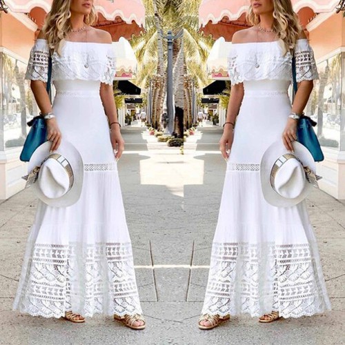Cross-Border Independent Splicing Lace Dress- White |image