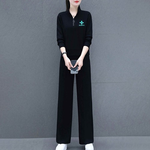 Full Sleeve Two Piece Casual Sportswear Women Tracksuit - Black |image