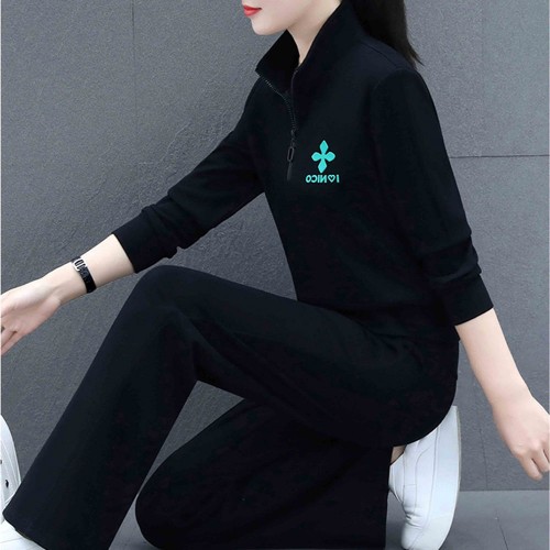 Full Sleeve Two Piece Casual Sportswear Women Tracksuit - Black |image