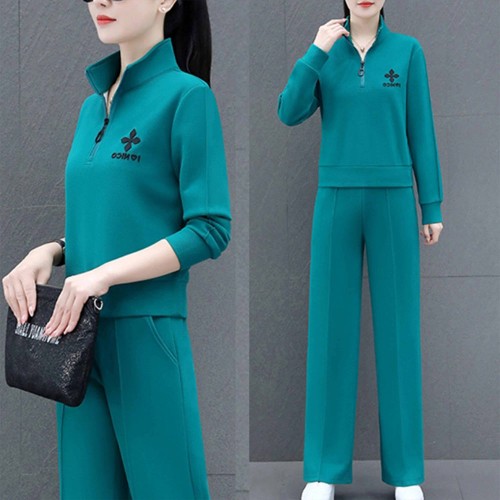 Full Sleeve Two Piece Casual Sportswear Women Tracksuit - Green |image