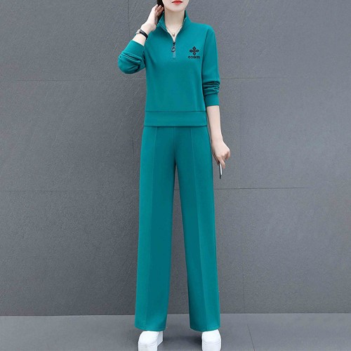 Full Sleeve Two Piece Casual Sportswear Women Tracksuit - Green |image