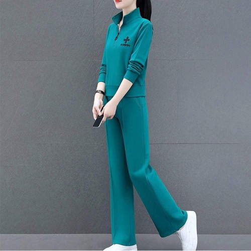 Full Sleeve Two Piece Casual Sportswear Women Tracksuit - Green |image