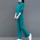 Full Sleeve Two Piece Casual Sportswear Women Tracksuit - Green |image