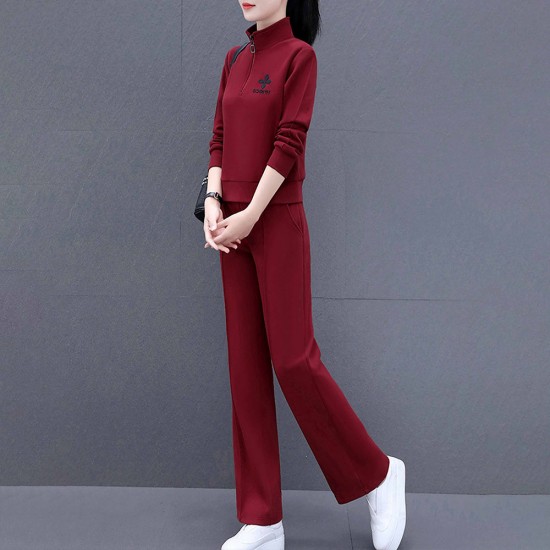 Full Sleeve Two Piece Casual Sportswear Women Tracksuit - Red |image