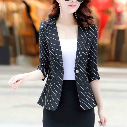 Lines Printed Formal Style Trending women Jacket - Black |image