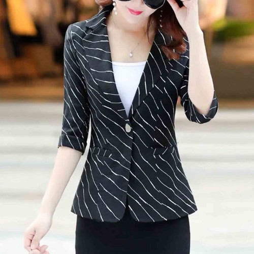 Lines Printed Formal Style Trending women Jacket - Black |image