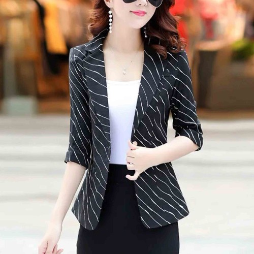 Lines Printed Formal Style Trending women Jacket - Black |image