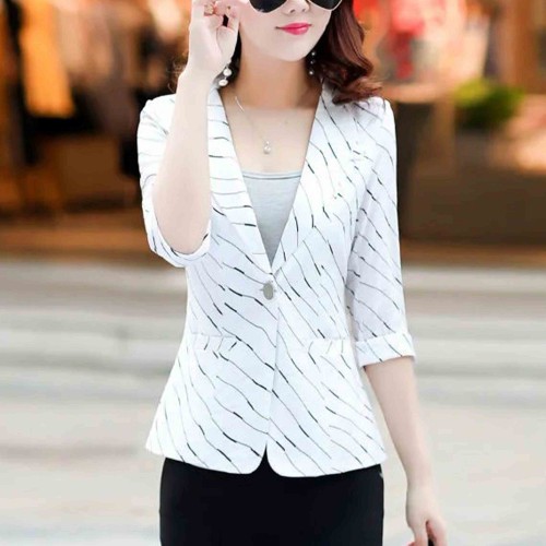 Lines Printed Formal Style Trending women Jacket - White |image