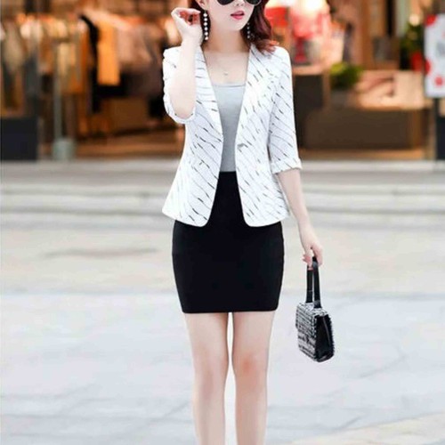 Lines Printed Formal Style Trending women Jacket - White |image
