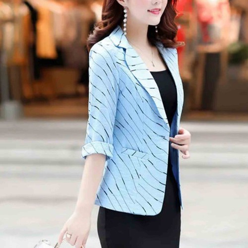 Lines Printed Formal Style Trending women Jacket - Light Blue |image