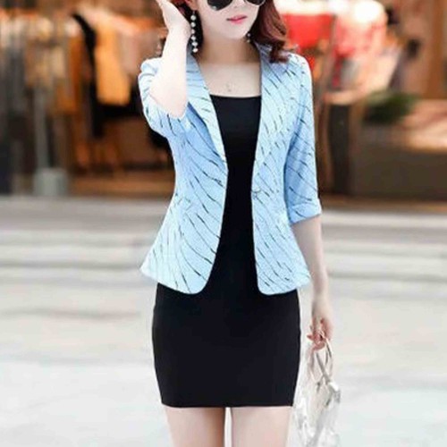 Lines Printed Formal Style Trending women Jacket - Light Blue |image