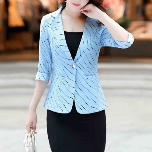 Lines Printed Formal Style Trending women Jacket - Light Blue |image