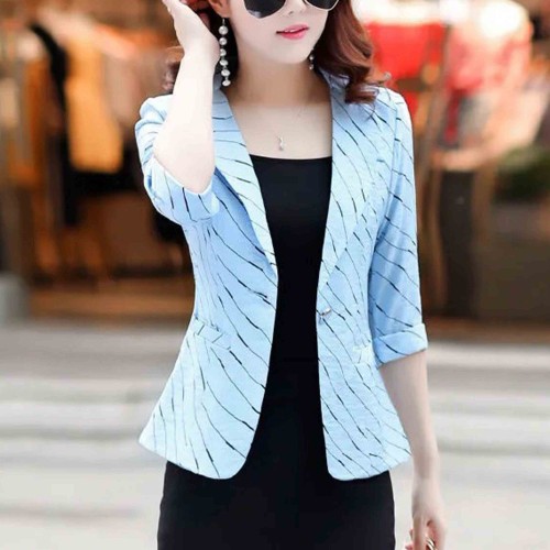 Lines Printed Formal Style Trending women Jacket - Light Blue |image