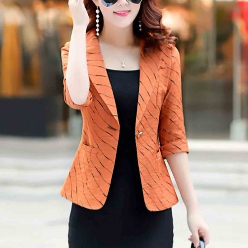 Lines Printed Formal Style Trending women Jacket - Orange |image