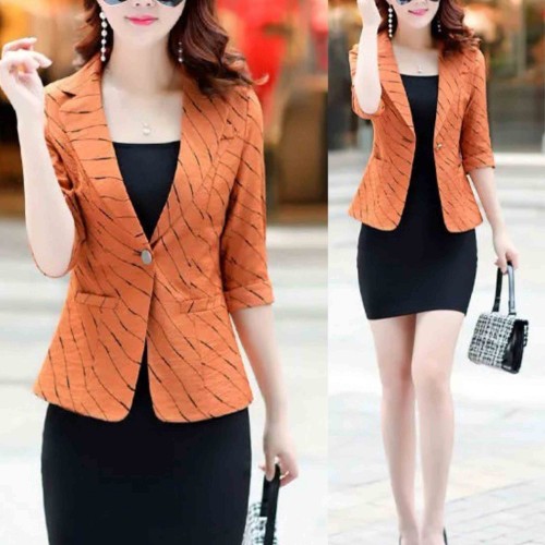 Lines Printed Formal Style Trending women Jacket - Orange |image