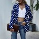 Independent Long-Sleeved Polka-Dot Women Casual Jacket - Blue |image