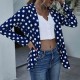 Independent Long-Sleeved Polka-Dot Women Casual Jacket - Blue |image