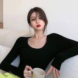 Long Sleeve Scoop Neck Women's Sweater - Black