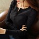 Threaded Cotton Bottoming Long Sleeved Women's Sweater - Black |image