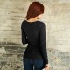 Threaded Cotton Bottoming Long Sleeved Women's Sweater - Black |image