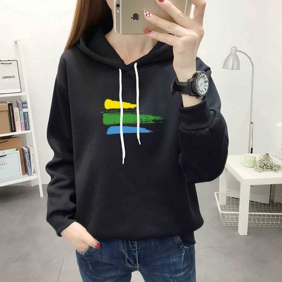 Cotton Fabric Casual Kangaroo Pocket Women Winter Hoodie - Black |image