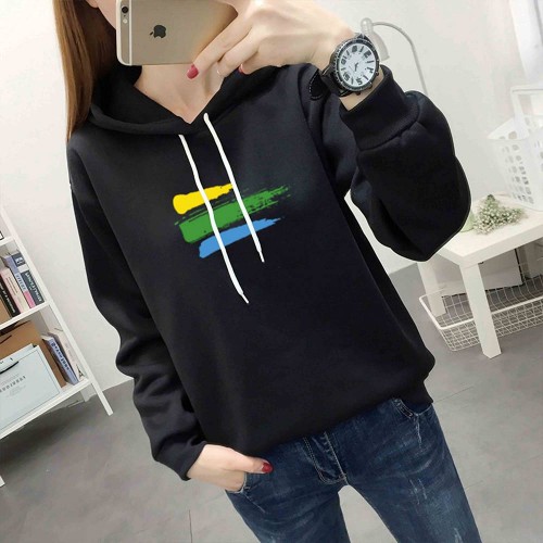 Cotton Fabric Casual Kangaroo Pocket Women Winter Hoodie - Black |image