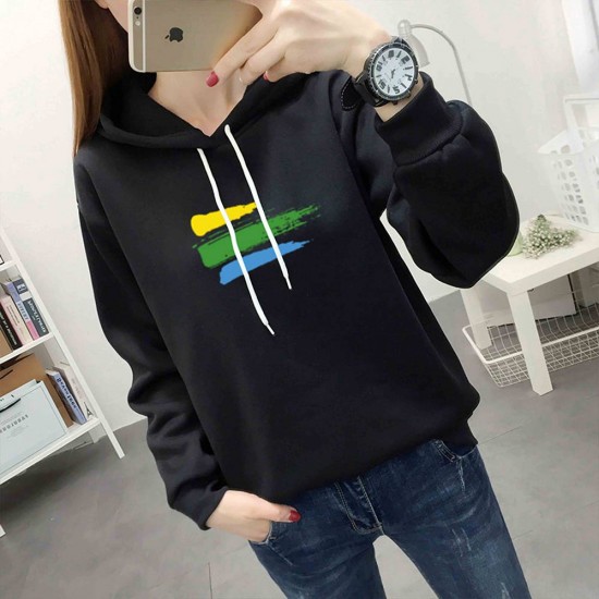 Cotton Fabric Casual Kangaroo Pocket Women Winter Hoodie - Black |image
