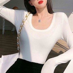 Long Sleeve Scoop Neck Women's Sweater - White