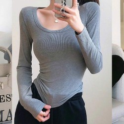 Long Sleeve Scoop Neck Women's Sweater - Grey