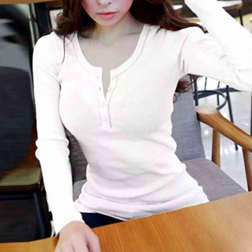 Threaded Cotton Bottoming Long Sleeved Women's Sweater - White |image