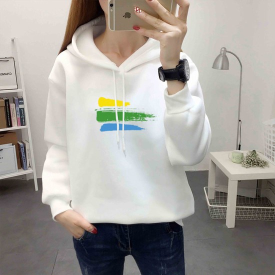 Cotton Fabric Casual Kangaroo Pocket Women Winter Hoodie - White |image