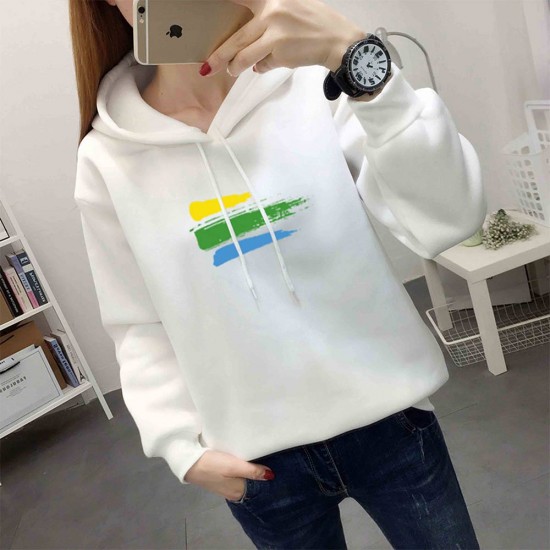 Cotton Fabric Casual Kangaroo Pocket Women Winter Hoodie - White |image