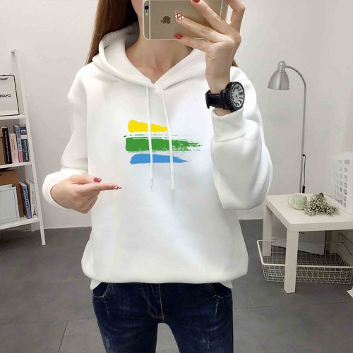 Cotton Fabric Casual Kangaroo Pocket Women Winter Hoodie - White |image