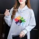 Elegant Style Flower Printing Long Sleeve Women Hoodie - Grey |image