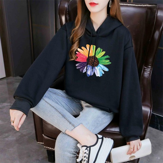 Showing image for Elegant Style Flower Printing Long Sleeve Women Hoodie - Black Elegant Style Flower Printing Long Sleeve Women Hoodie - Black |image