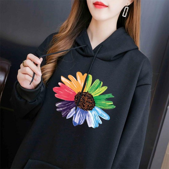 Showing image for Elegant Style Flower Printing Long Sleeve Women Hoodie - Black Elegant Style Flower Printing Long Sleeve Women Hoodie - Black |image