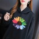 Elegant Style Flower Printing Long Sleeve Women Hoodie - Black |image