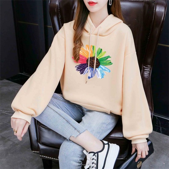 Showing image for Elegant Style Flower Printing Long Sleeve Women Hoodie - Cream Elegant Style Flower Printing Long Sleeve Women Hoodie - Cream |image