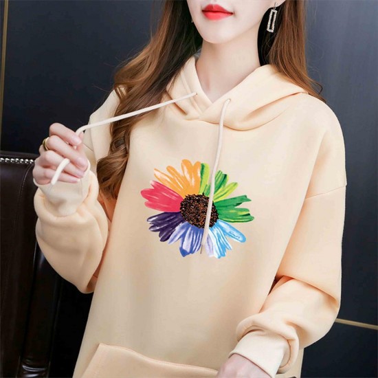 Showing image for Elegant Style Flower Printing Long Sleeve Women Hoodie - Cream Elegant Style Flower Printing Long Sleeve Women Hoodie - Cream |image