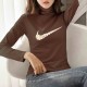 Trendy Turtle Neck Full Sleeve Cotton Women Sweater - Brown |image
