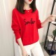 Loose Long Sleeved Korean letter printing Women Sweater - Red |image