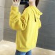 Loose Drawstring Plain Color Long Sleeve Women Hoodie - Yellow |image