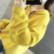 Loose Drawstring Plain Color Long Sleeve Women Hoodie - Yellow |image