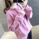 Loose Drawstring Plain Color Long Sleeve Women Hoodie - Pink |image