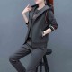 Long Sleeve Casual Three Piece Women Trick Suit Hoodie - Grey |image
