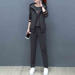 Long Sleeve Casual Three Piece Women Trick Suit Hoodie - Grey